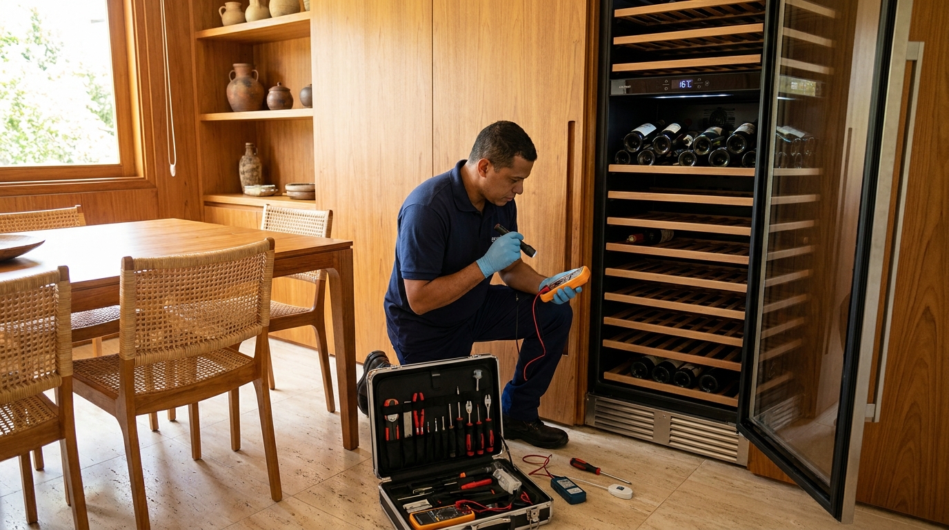 Substituição de termostato em adega climatizada em visita técnica em Anápolis‑GO